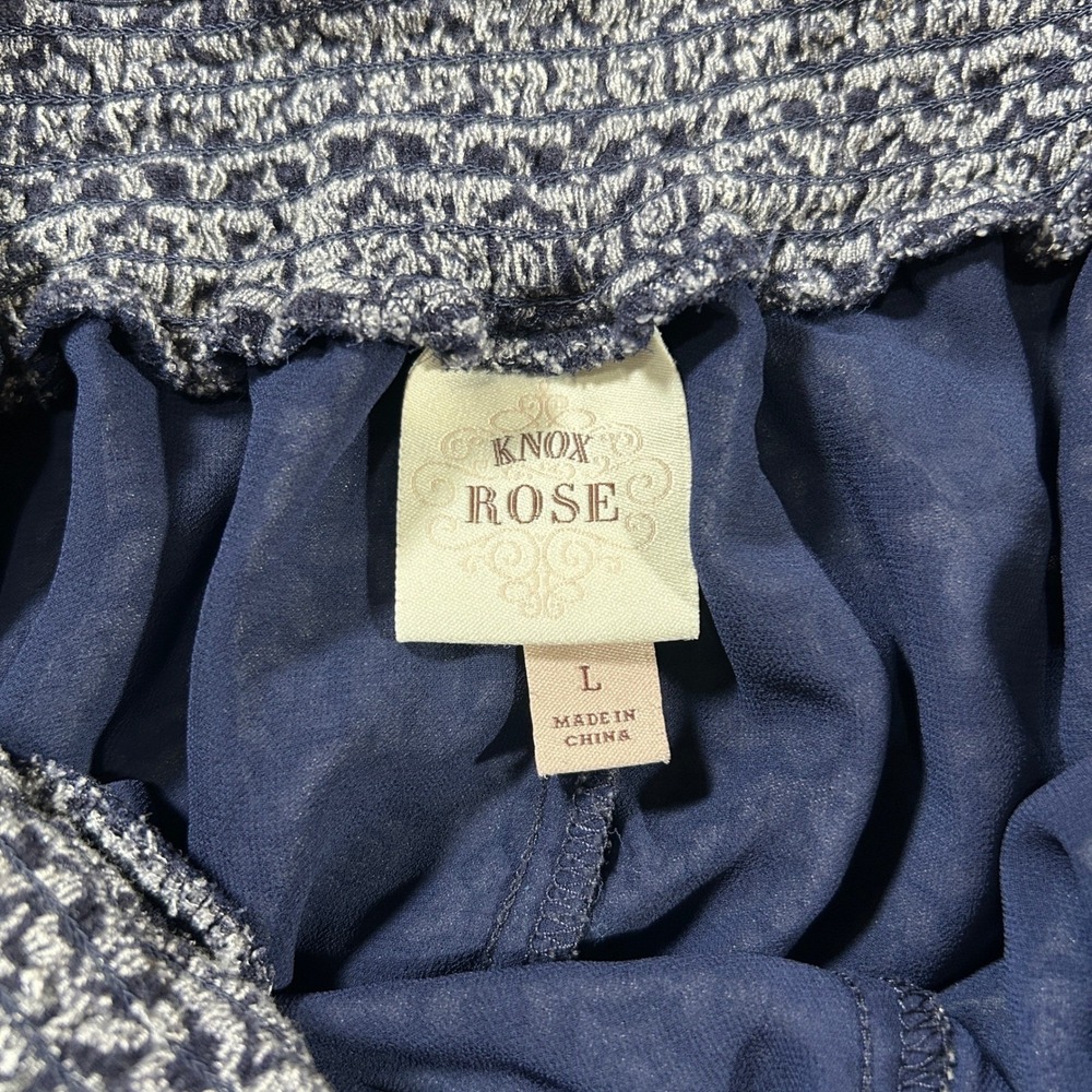 Knox Rose Navy Blue Geometric Rayon Smocked Waist Shorts Lined Pockets Large L - Picture 4 of 6